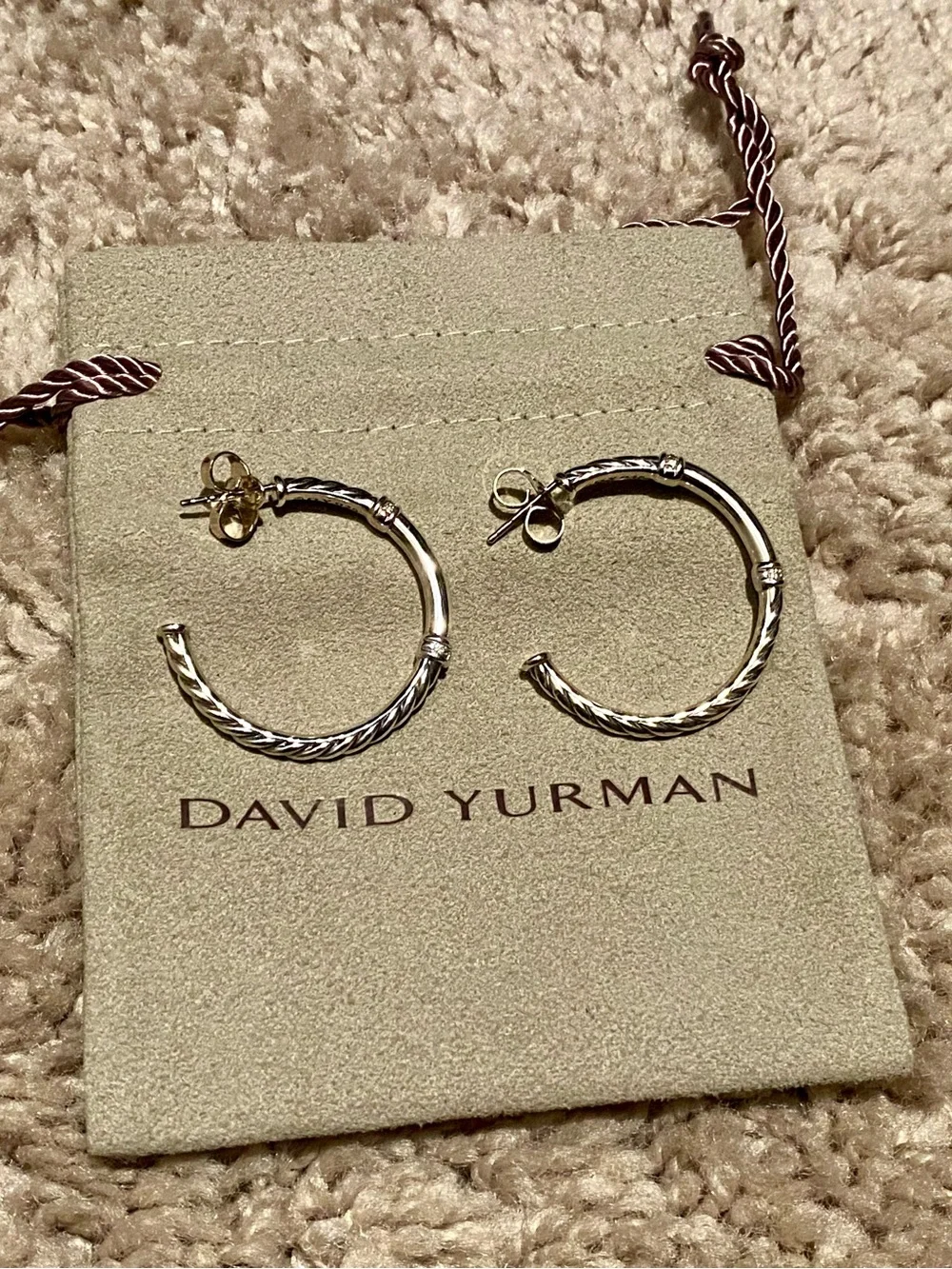 David Yurman Cable Hoop Earrings in Sterling Silver with Pavé Diamonds